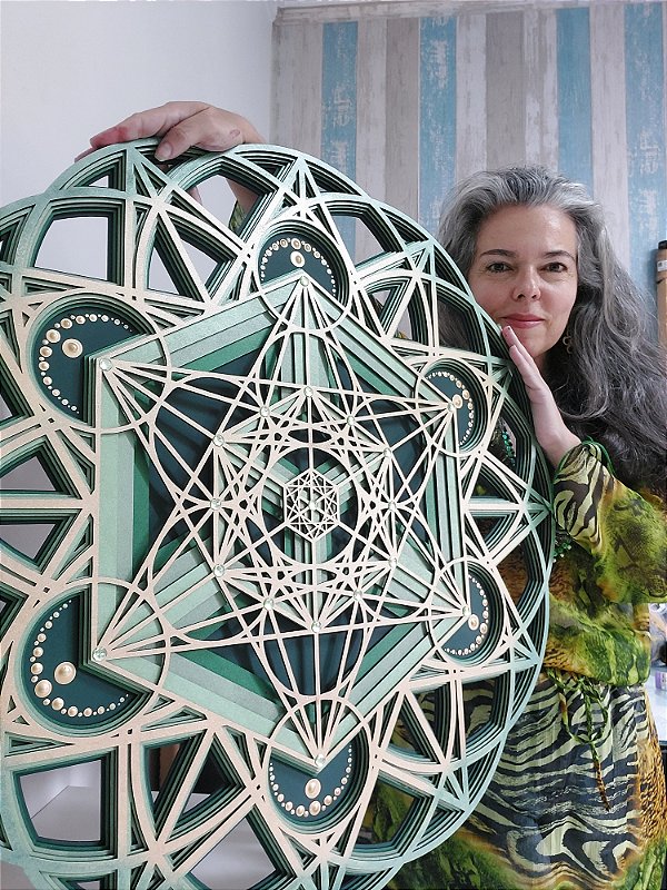Mandala 3D 5C Cubo de Metatron  | Verde vazado (do 25cm ao 90cm)