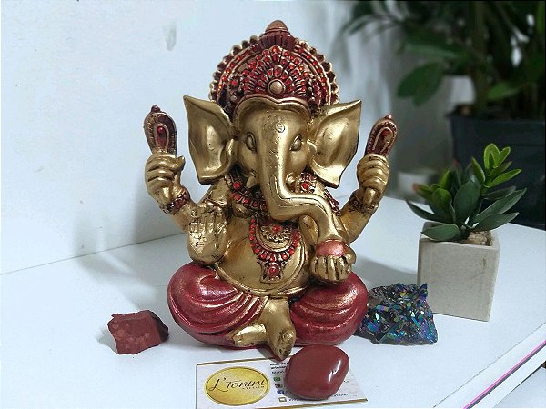 Ganesha 20cm | Vermelho e dourado