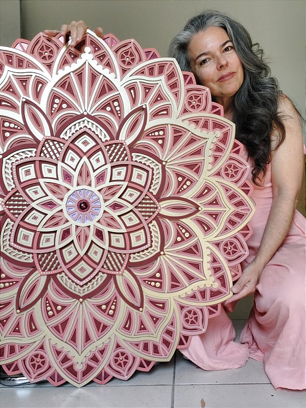 Mandala 3D 9C Dhalia | Rose, marsala e ouro (do 25cm ao 90cm)