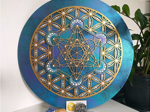 Mandala 3D 4C Cubo de Metatron & Flor da Vida | Azul (do 40cm ao 90cm)