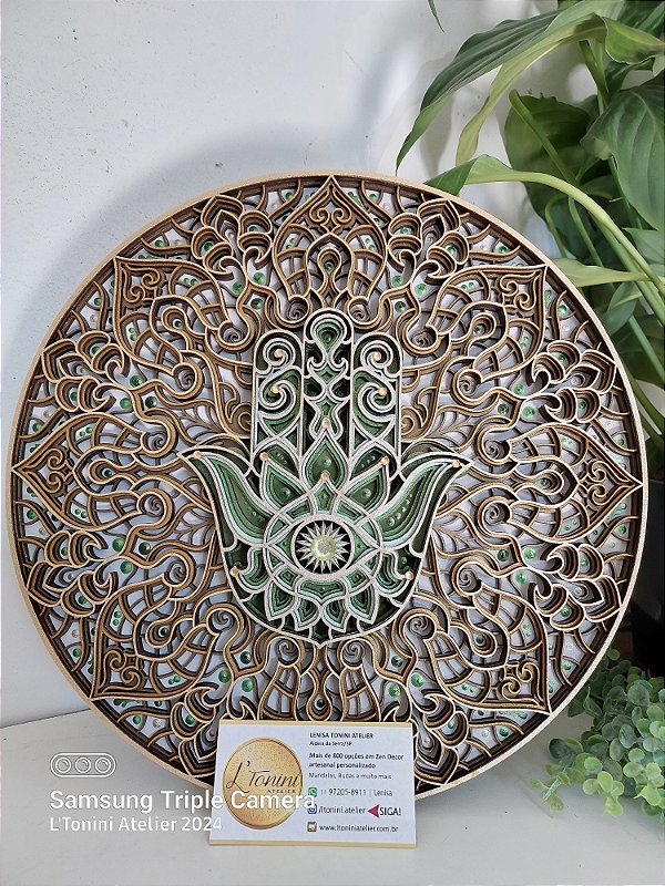 Mandala 3D 7C Hamsa Verde (do 30cm ao 90cm)