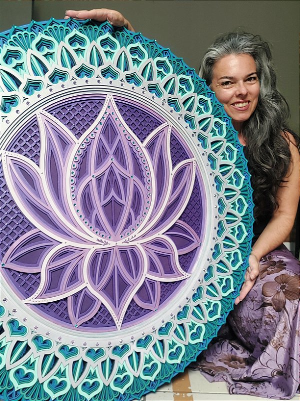Mandala 3D 8C Flor de Lótus | violetas, azuis e turquesas (do 25cm ao 90cm)