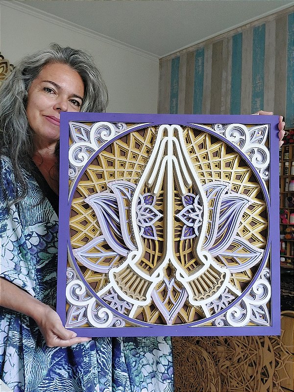 Mandala 3D 8C Namastê | Violeta e ouro (do 25cm ao 90cm)