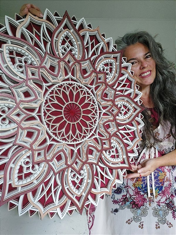 Mandala 3D 7C Flor de Gaia | Paleta Marsala (do 40cm ao 90cm)