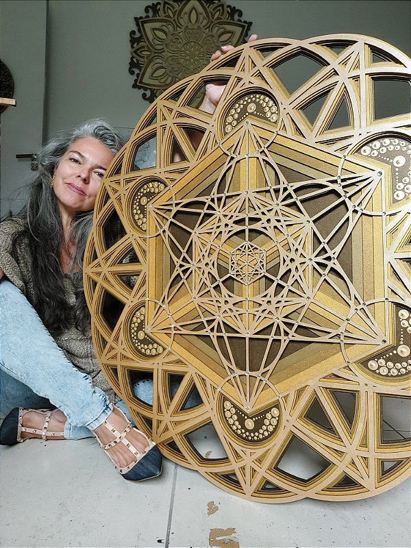 Mandala 3D 5C Cubo de Metatron  | Dourados (do 25cm ao 90cm)