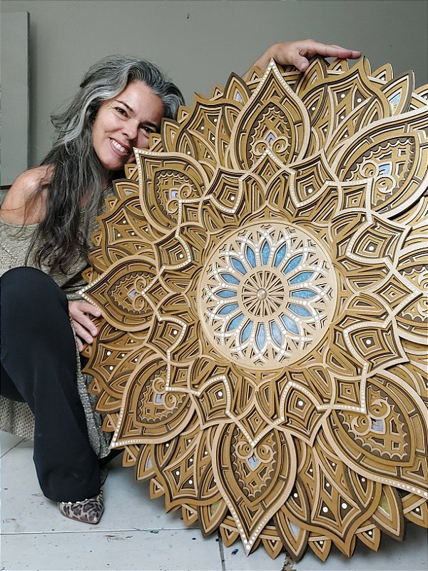 Mandala 3D 7C Flor de Gaia | Dourada (do 40cm ao 90cm)