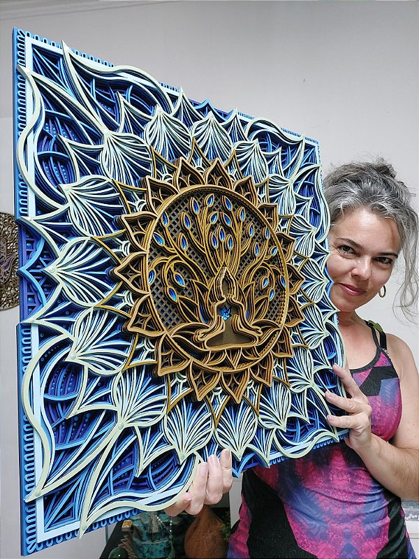 Mandala 3D 9C Nirvana | Azul e ouro (do 25cm ao 90cm)