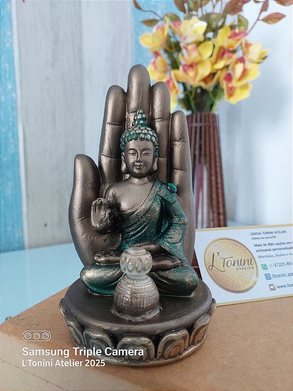 Buda incensário 14cm | Bronze e verde