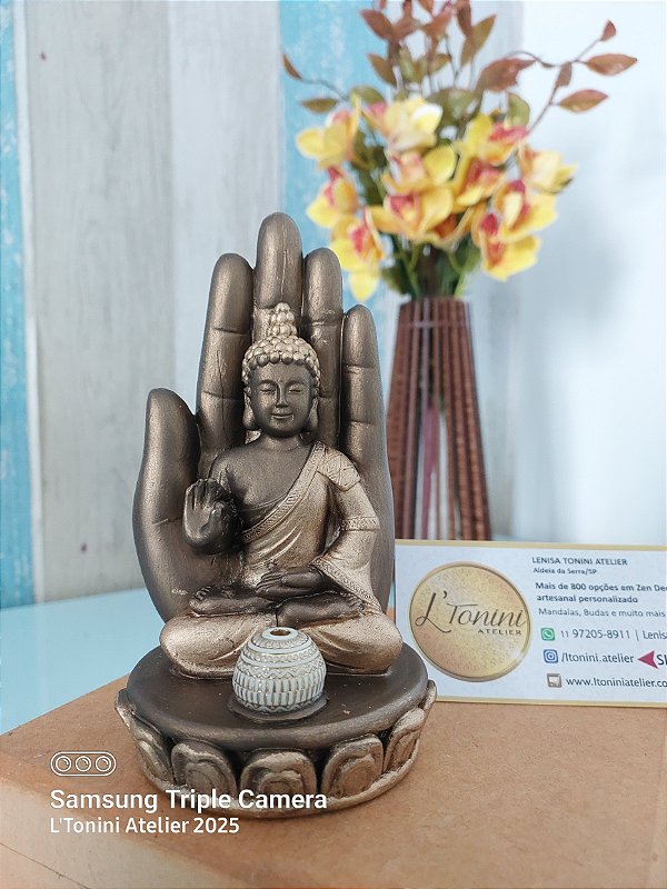 Buda incensário 14cm | Bronze e dourado