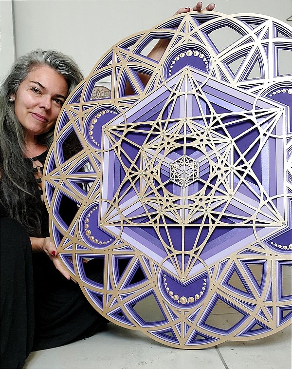 Mandala 3D 5C Cubo de Metatron  | Violeta vazada (do 25cm ao 90cm)