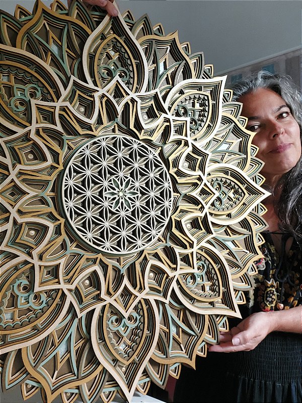 Mandala 3D 11C Flor de Gaia & Flor da Vida | Dourada