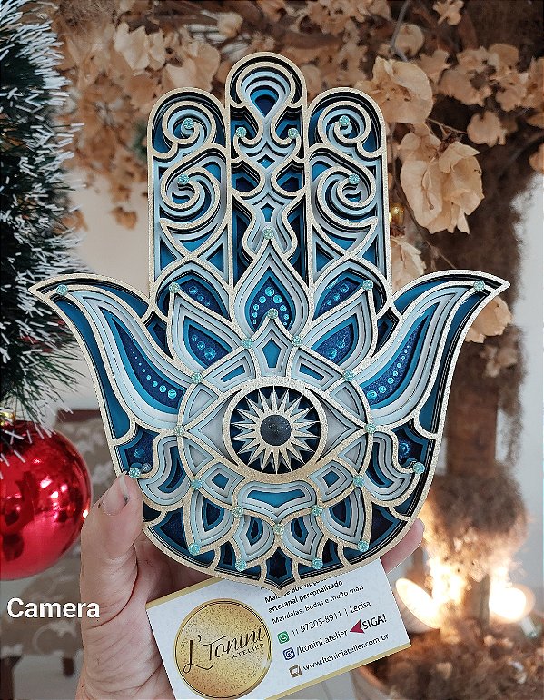 Mão de Hamsa 3D 5C Azul (do 20cm ao 90cm)