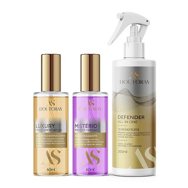 Kit Protection - Leave-in Defender + Óleo Reparador Luxury + Perfume Capilar Misterio | As Doutoras