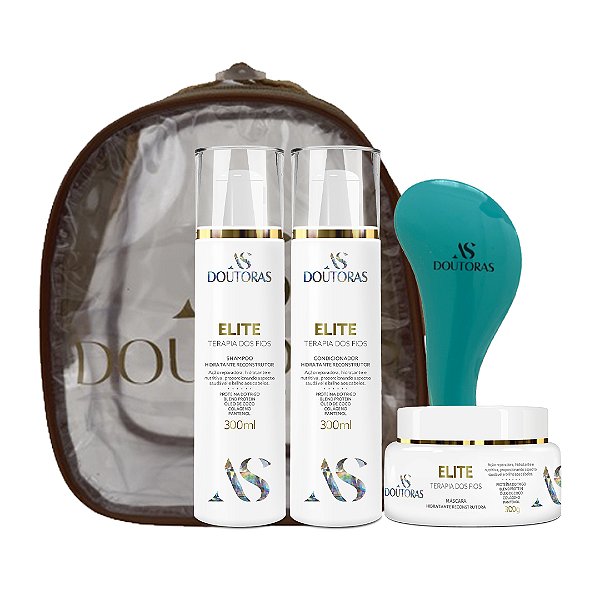 Kit Elite - Shampoo + Condicionador + Máscara + Escova Perfumada Azul | As Doutoras