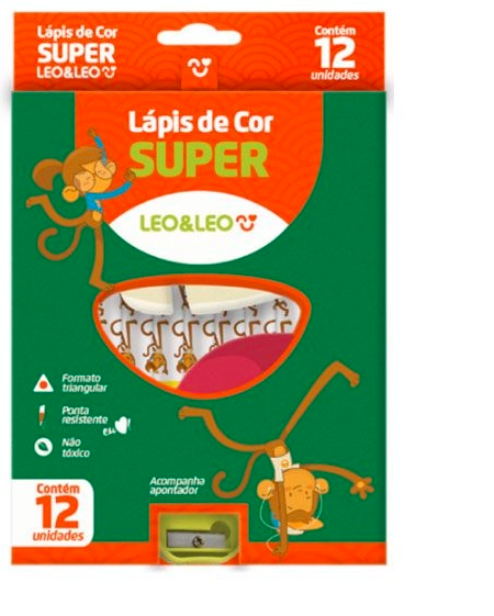 LAPIS DE COR 12 CORES JUMBO 175MM RESINA TRIANGULAR COM APONTADOR * LEOELEO