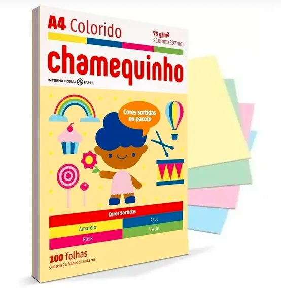 Papel Sulfite A4 Colorido Chamequinho 75 g 4 cores - Chamex