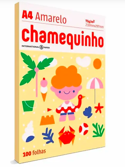 Papel Sulfite A4 Colorido Chamequinho 75 g Amarelo  c/100fls- Chamex