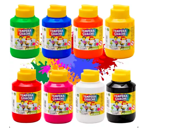 TINTA GUACHE 250ML  (Vermelha, azul, verde, branco e amarelo)* ACRILEX