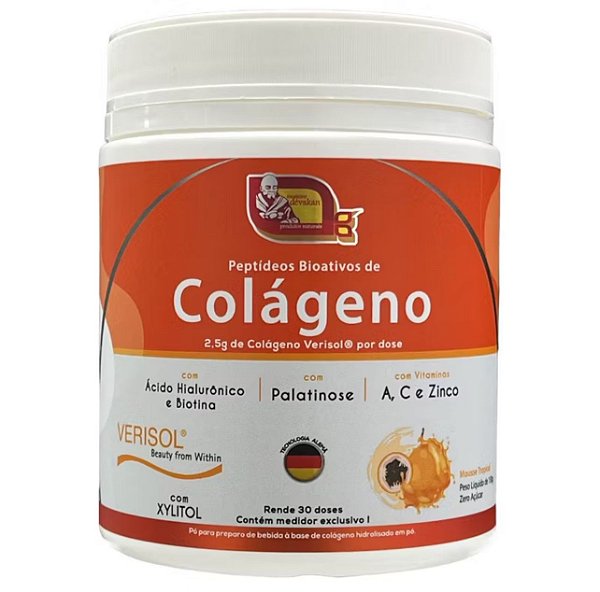 Colágeno Hidrolisado Verisol, com Biotina, Ácido Hialuronico, Palatinose e Vitaminas. Sabor: Mousse Tropical.