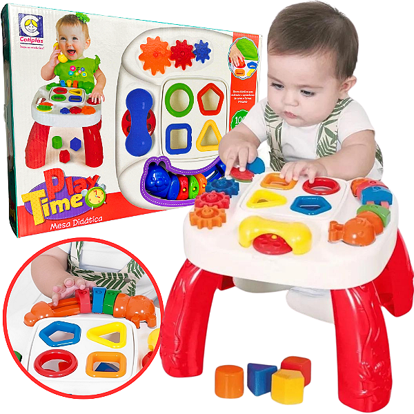 Mesa Didática Infantil Play Time Para Bebê Mesinha Educativa - Vermelha