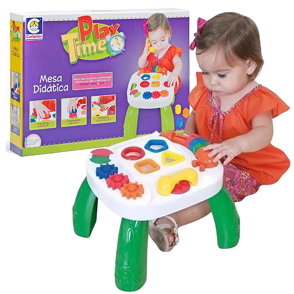 Mesa Didática Infantil Play Time Para Bebê Mesinha Educativa - Verde