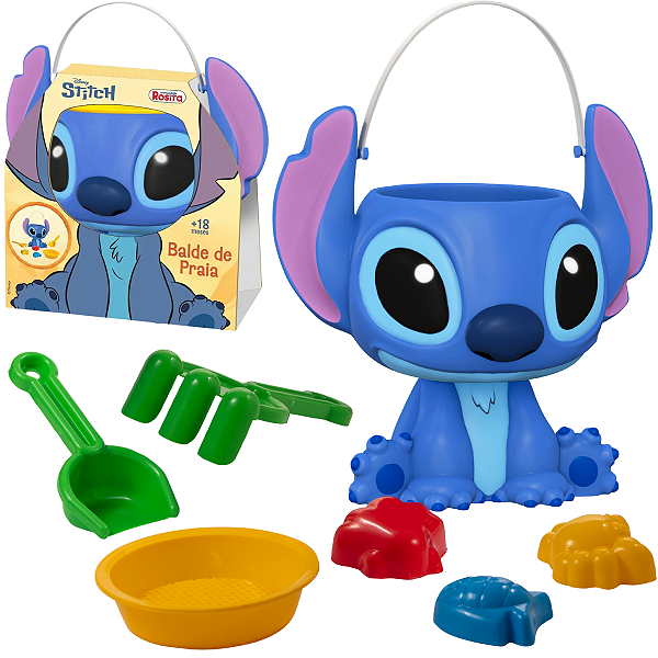 Balde Stitch Disney 21 Cm Com Acessórios Praia - Rosita