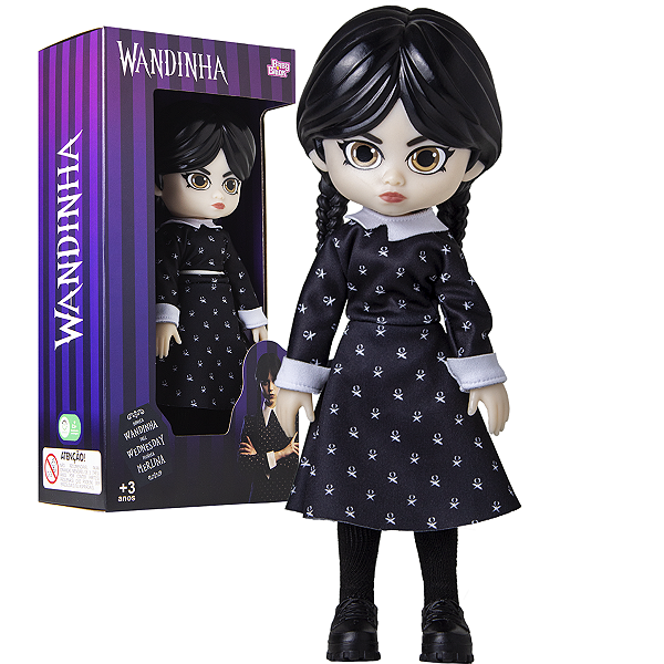 Boneca Mini Wandinha 25cm Baby Brink Vandinha Articulada