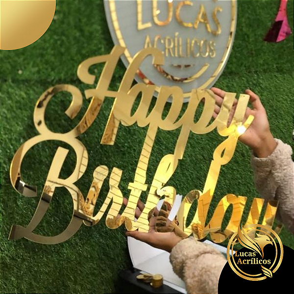 Happy Birthday Acrílico Dourado
