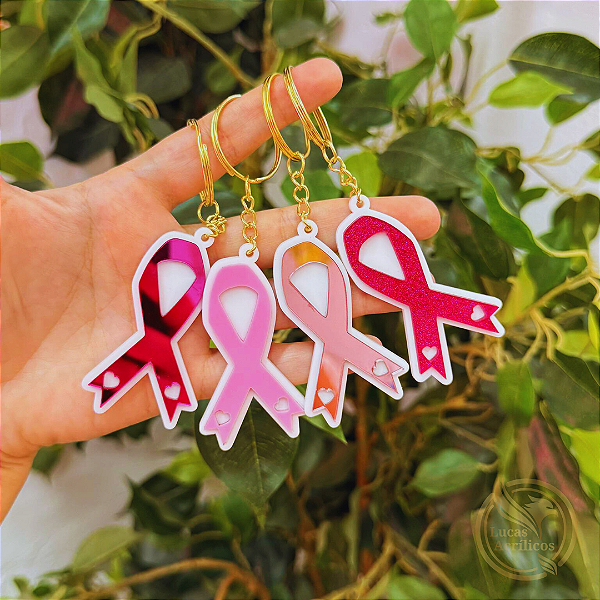 50 Unidades de Chaveiro Laço Outubro Rosa