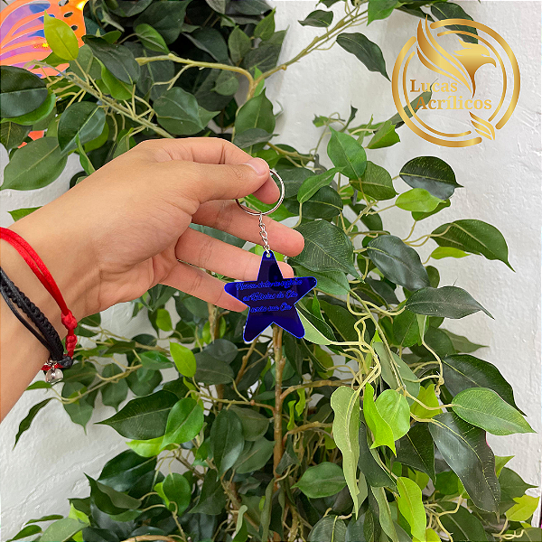 KIT 10 CHAVEIROS ESTRELA COM FRASE PERSONALIZADA EM ACRÍLICO 5X5 CM