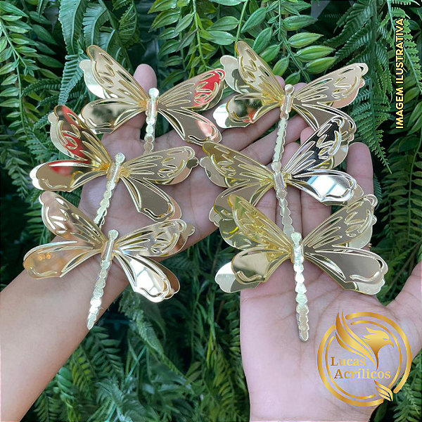 KIT EXCLUISIVO COM 6 LIBÉLULAS 3D EM ACRÍLICO 9X7 CM