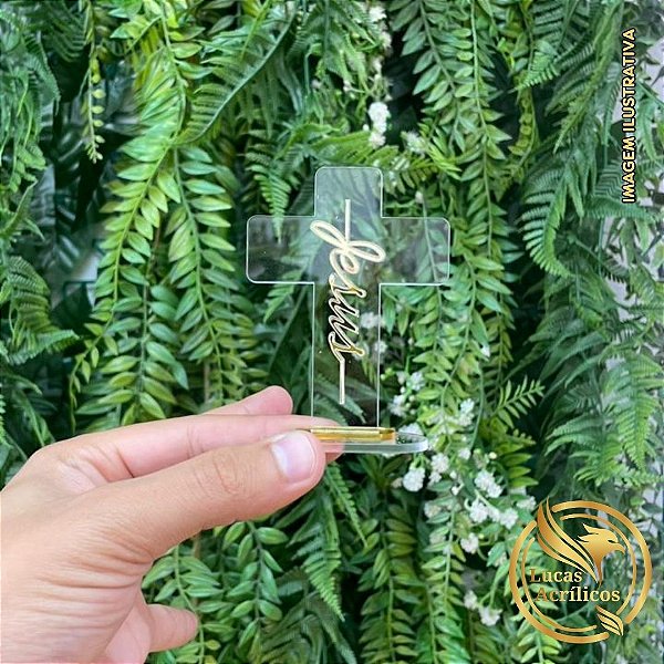 MINI TOPO EM CRUZ COM SOBREPOSTO JESUS EM ACRÍLICO 9x6 CM