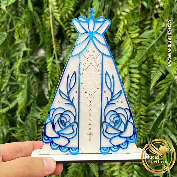 NOSSA SENHORA APARECIDA EM MDF BRANCO COM SOBREPOSTO EM ACRÍLICO 16X13 CM