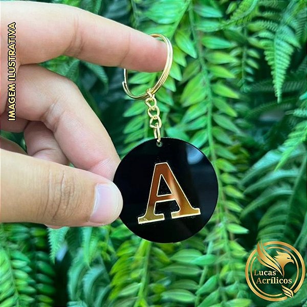 KIT COM 10 CHAVEIROS LETRA INICIAL PRETO E DOURADO EM ACRÍLICO 4X4CM