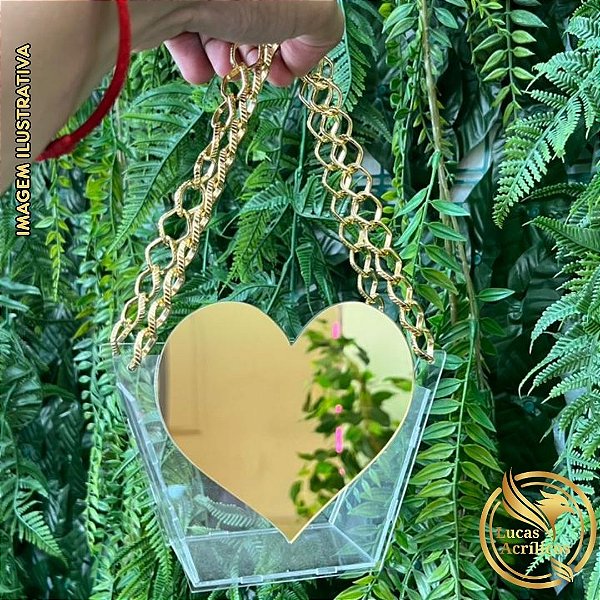 BOLSA EM ACRÍLICO COM SOBREPOSTO EM CORAÇÃO 14X12CM
