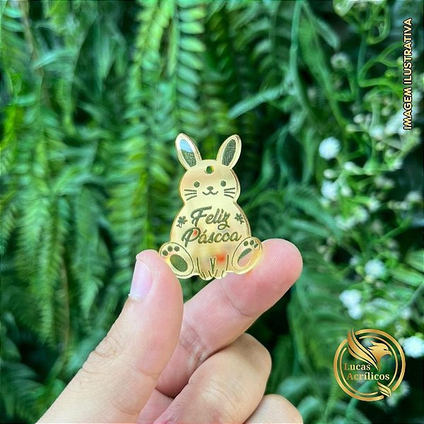 KIT 10 TAGS COELHO FELIZ PÁSCOA EM ACRÍLICO 4X3 CM