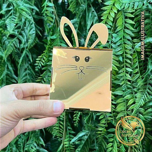 CAIXA COELHO DA PÁSCOA COM TAMPA ARTICULADA EM ACRÍLICO 8X8X8 CM