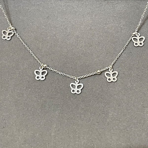 Tornozeleira Prata Bolinha e Borboleta Vazada