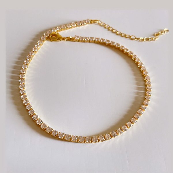 Tornozeleira Riviera Zircônia Cristal Dourada