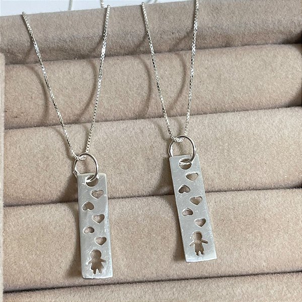 Corrente Veneziana e Plaquinha Pingente Filho Prata 925