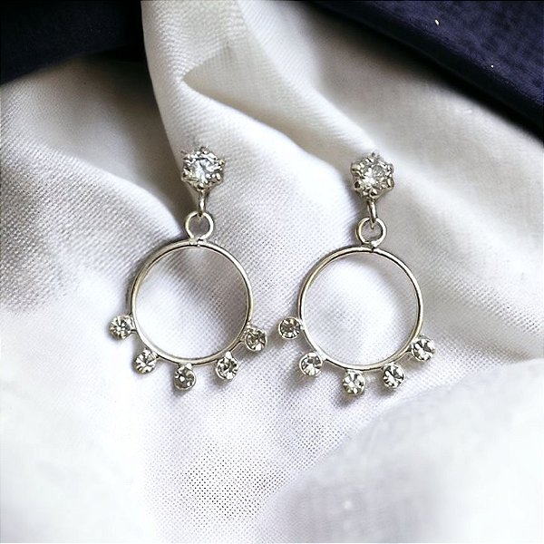 Brinco Argolinha Perdurado Zircônia Prata 925