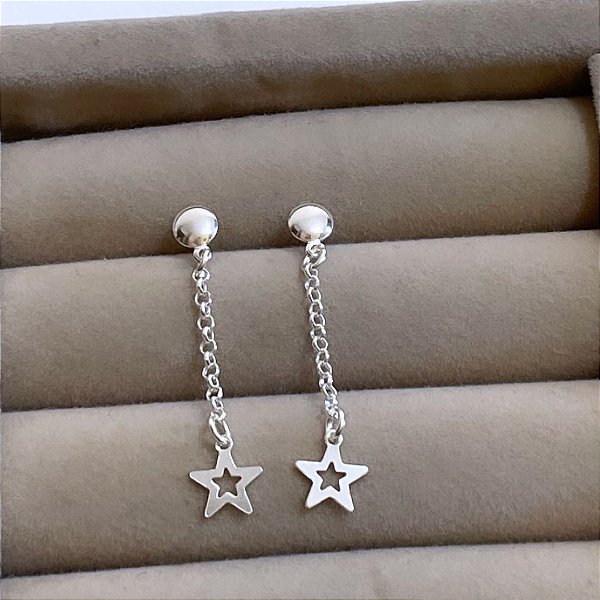 Brinco Pendurado e Estrela Prata 925