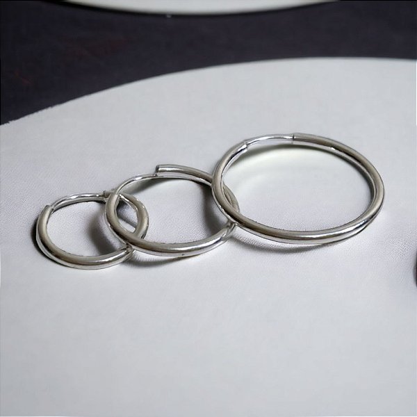 Brinco Trio Argolinha Lisa  Prata 925