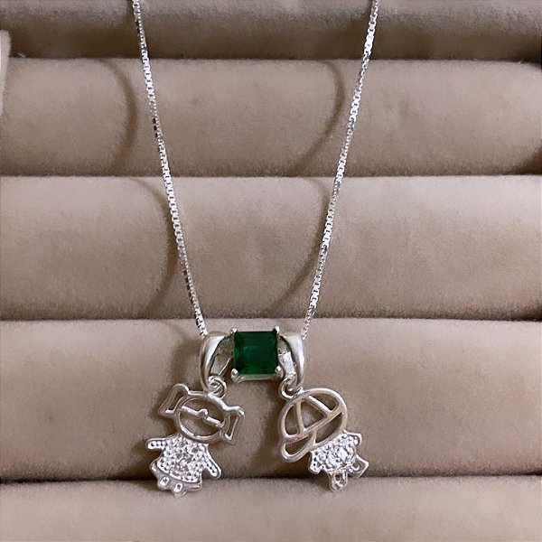 Corrente Veneziana Casal Filho e Pingente Separador Prata 925