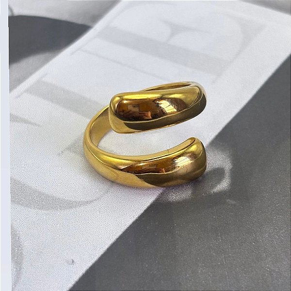 Anel 2 Voltas Aço Inox Dourado