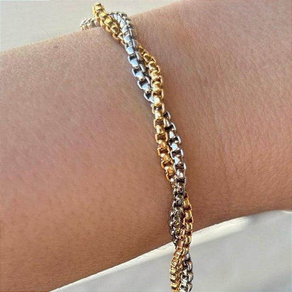 Pulseira Torcida 2 Banhos Dourada