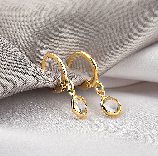 Argolinha Clic com Zircônia Pendurada Dourada