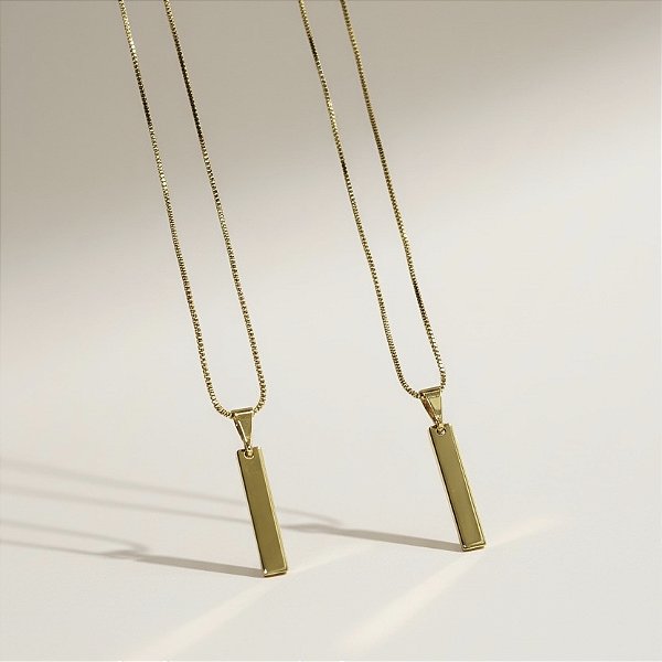 Corrente Veneziana Com Pingente Plaquinha Lisa Dourada