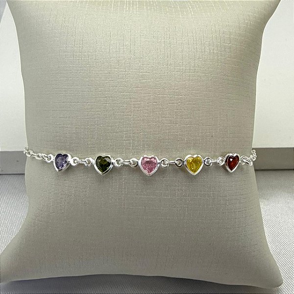 Pulseira Coração Colorido Prata 925