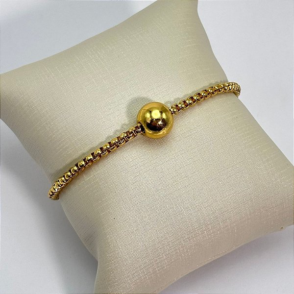 Pulseira Elo Português com 1 esfera Dourada